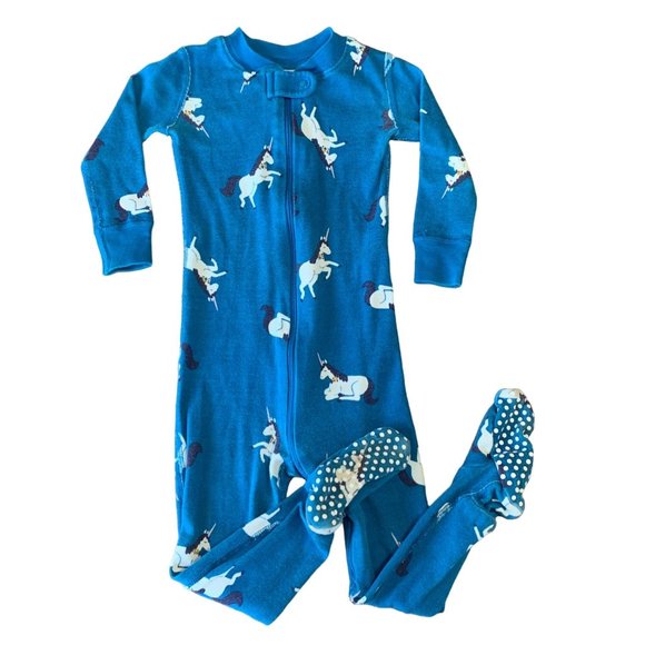 HANNA ANDERSSON Zip Unicorn Pajamas 18-24 80cm Organic Cotton Footed Sleeper PJs - Picture 1 of 8